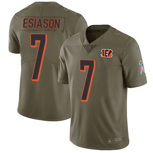 Nike Bengals #7 Boomer Esiason Olive Men's Stitched NFL Limited Salute To Service Jersey - Click Image to Close